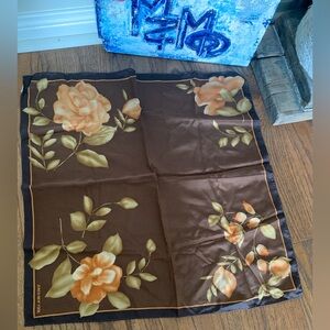 Jones New York Vintage Neutral Floral Stripe Silk Scarf 21” Foulard Square